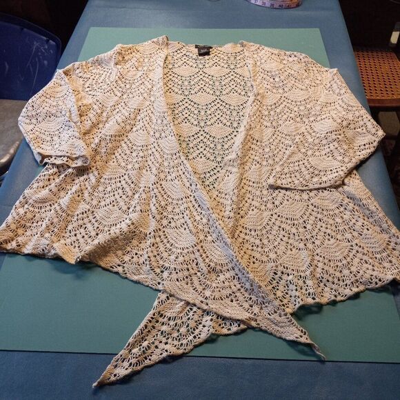 Katie Todd Womens 2X Crochet Asymmetrical Hem Lightweight  Wrap/Sweater/Cover-up - Picture 1 of 6